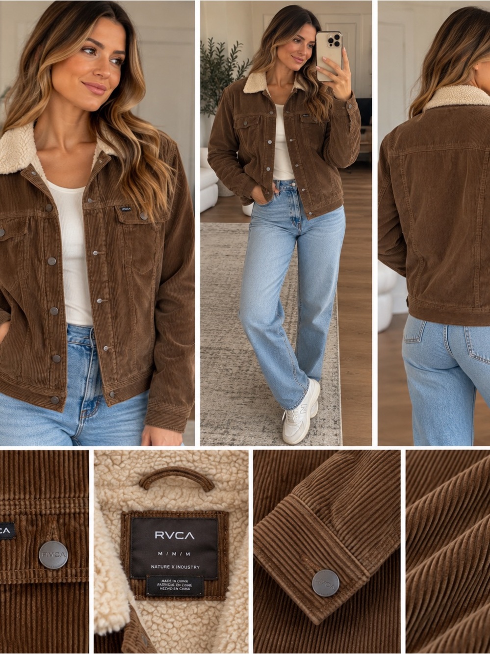 RVCA Brown Corduroy Sherpa-Trim Jacket